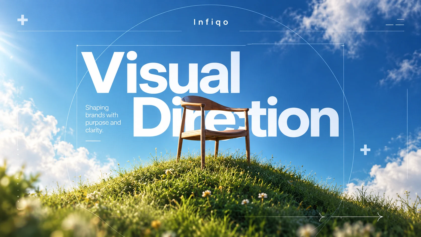 INFIQO Visual Direction campaign with a chair against a blue sky